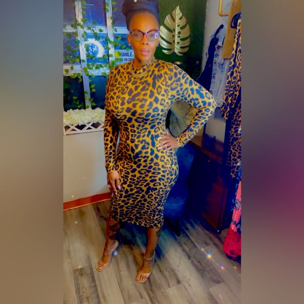 Leopard long sleeve stretch dress